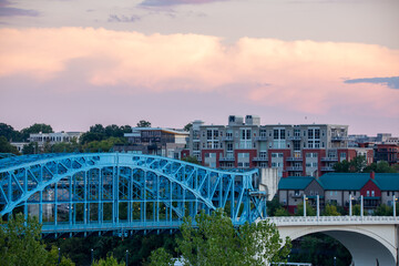 Downtown Chattanooga Sunset Over Bridge
