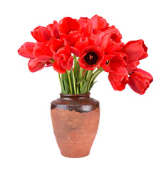 Vintage jug with red tulips