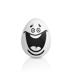 White egg with smiling face painted spray paint.Realistic vector illustration isolated on white background.