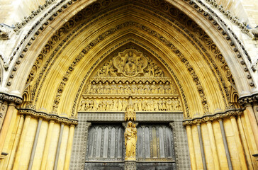 North door tympanum. Westminster Abbey in London, England, UK. Unesco World Heritage Site since 1987