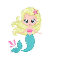 Cute little mermaid. Siren. Vector illustration