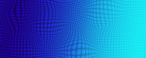 Fototapeta na wymiar Panoramic vivid color abstract blue glowing abstract dot background, Digital futuristic dots minimalist background