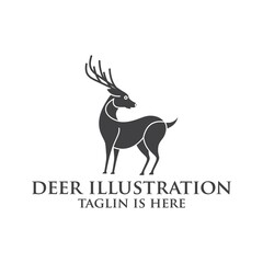 deer logo design silhouette vector, Best deer logo design, illustration and logotype. A great, elegant deer standing gracefully. Hunter logo t-shirt minimal design. Deer icon for company logo .