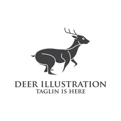 deer logo design silhouette vector, Best deer logo design, illustration and logotype. A great, elegant deer standing gracefully. Hunter logo t-shirt minimal design. Deer icon for company logo .