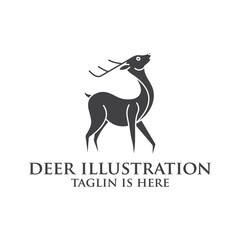 deer logo design silhouette vector, Best deer logo design, illustration and logotype. A great, elegant deer standing gracefully. Hunter logo t-shirt minimal design. Deer icon for company logo .