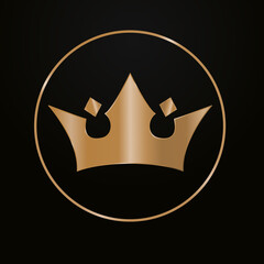 Gold crown in a gold frame on a black background. Vector picture for your designs.