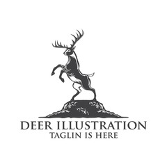deer logo design silhouette vector, Best deer logo design, illustration and logotype. A great, elegant deer standing gracefully. Hunter logo t-shirt minimal design. Deer icon for company logo .