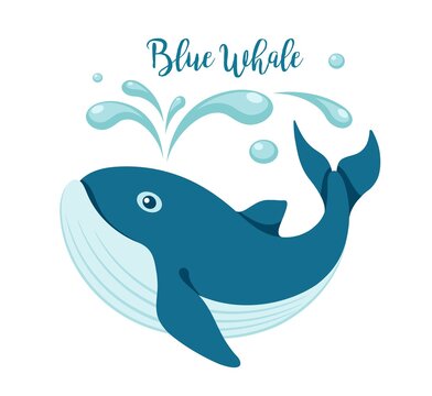 Blue whale logo. Cartoon animal on white background. Design element of the sea, ecology, environmental protection and wildlife. Isolated. Vector illustration