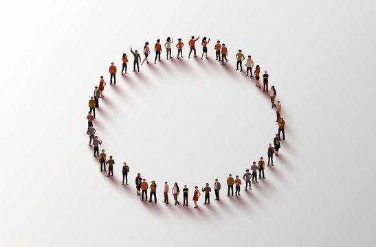 Large Group Of People In The Shape Of A Circle On White Background. People Crowd Concept.