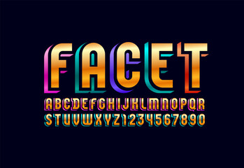 3D golden font, trendy bright alphabet, condensed letters and numbers, vector illustration 10EPS
