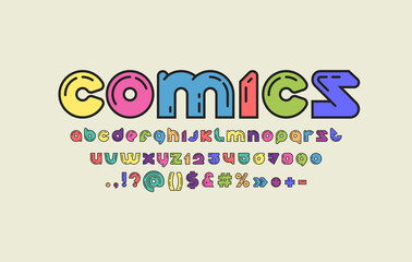 Comics modern alphabet, original rounded font, trendy letters from A to Z and numbers from 0 to 9, vector illustration 10EPS