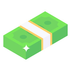 
An isometric icon of a cash stack, premium download

