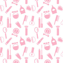 Seamless texture from cosmetics icons, pattern, abstract background, wallpaper 