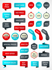 Vector stickers, price tag, banner, label. Coupon sale, offers and promotions vector template.