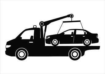 Tow truck city road assistance service evacuator. Parking violation. Road sign - no Parking. Sign of a tow truck. Vector illustration
