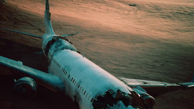 abandoned crushed plane in desert