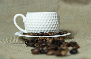 Coffee cup and coffee beans