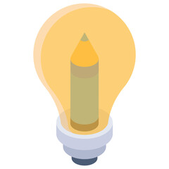 
Pencil inside bulb denoting isometric icon of creative writing 

