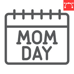 Mom day calendar line icon, date and holiday, mothers day calendar vector icon, vector graphics, editable stroke outline sign, eps 10.