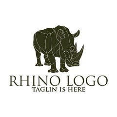 rhino mascot character, Rhino silhouette logos, emblems, badges, labels template design element.Isolated on white background.Vector illustration.