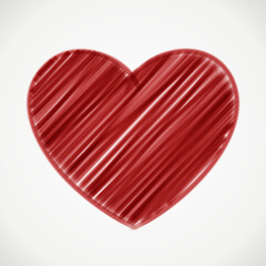 Pencil shaded heart vector template. Red lines on hand drawn romantic feeling.