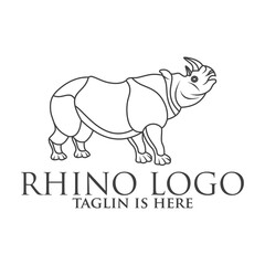 rhino mascot character, Rhino silhouette logos, emblems, badges, labels template design element.Isolated on white background.Vector illustration.