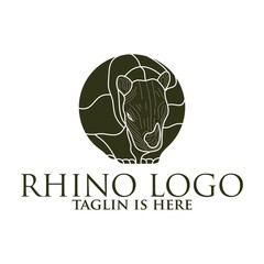 rhino mascot character, Rhino silhouette logos, emblems, badges, labels template design element.Isolated on white background.Vector illustration.
