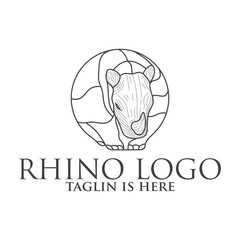 rhino mascot character, Rhino silhouette logos, emblems, badges, labels template design element.Isolated on white background.Vector illustration.