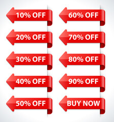 Marketing pointers with percentage discounts vector banner. Red arrows best price indicator optimization and presentation search business.