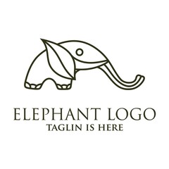 Elephant outline logo, simple vector illustration of the elephant. Elegant one line lucky elephant for children ur business usage. Outlined baby elephant, wildlife or zoo.