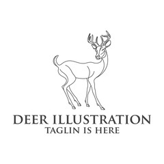 deer logo design silhouette vector, Best deer logo design, illustration and logotype. A great, elegant deer standing gracefully. Hunter logo t-shirt minimal design. Deer icon for company logo.