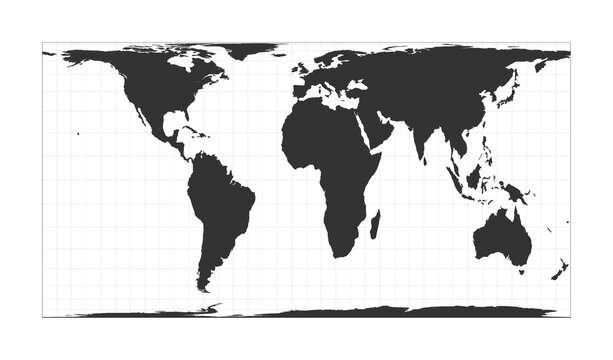 Map of the world. Cylindrical equal-area projection. Globe with latitude and longitude net. World map on meridians and parallels background. Vector illustration.