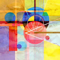 Watercolor abstract background with geometric objects