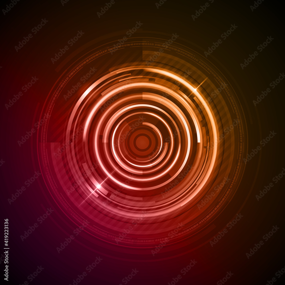 Poster digital red circles abstract vector background. tecno rings design with black bright dynamic.