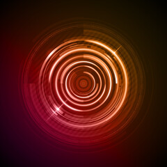 Digital red circles abstract vector background. Tecno rings design with black bright dynamic.