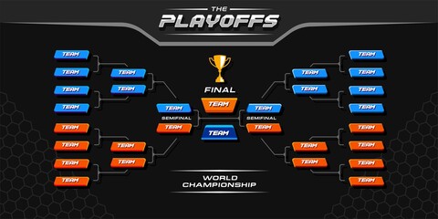 modern sport game tournament championship contest bracket board vector with gold champion trophy prize icon illustration background in tech theme style layout.
