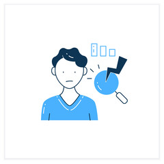 Fototapeta na wymiar Analysis paralysis flat icon.Excessive thinking of information can lead to its paralysis.Stop thinking about information.Information overload concept. Vector illustration