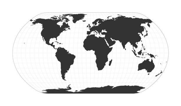 Map of The World. Natural Earth projection. Globe with latitude and longitude net. World map on meridians and parallels background. Vector illustration.
