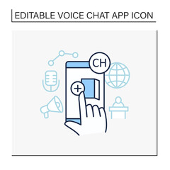 Room creating line icon. Creating own room in app. Inviting friends. Communication room , recording voice message. Communicate concept. Isolated vector illustration. Editable stroke