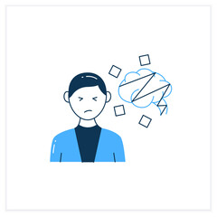Cognitive dissonance flat icon. Mental conflict between knowledge, ideas, mind. Divergence of thought and action. Information overload concept. Vector illustration