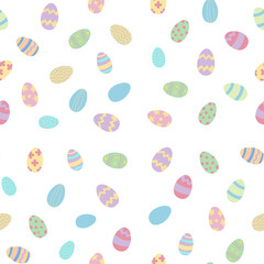 Happy Easter seamless pattern with pastel eggs. Design for wallpaper, gift paper, web page background, spring and Easter greeting cards. Vector illustration