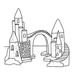 Sand castle Vector illustration isolated on white background. Simple illustration for coloring book