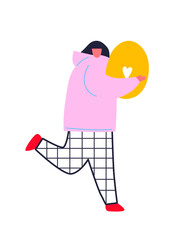 Happy Easter scene with cartoon pector. Easter street events, festival and fair, banner, poster design. ople. Abstract illustration veBeautiful woman vector postcard.