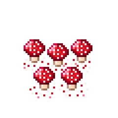 Mushroom pixel art. Cute pixel mushrooms. Vector illustration.