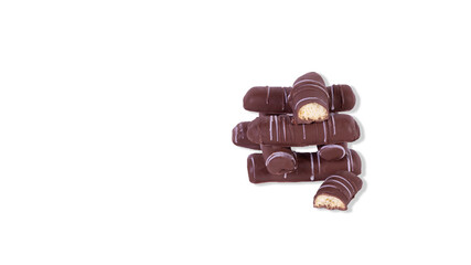 black chocolate biscuit, white background