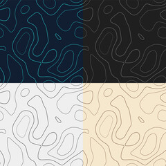 Topography patterns. Seamless elevation map tiles. Beautiful isoline background. Amazing tileable patterns. Vector illustration.