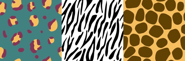Set of tree seamless vector patterns - leopard, zebra, giraffe