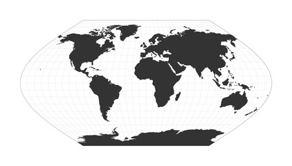 Map of The World. Eckert V projection. Globe with latitude and longitude net. World map on meridians and parallels background. Vector illustration.