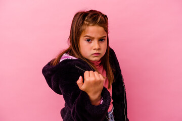 Little caucasian girl isolated on pink background