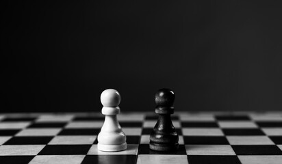 Equal meeting between two pawn pieces. Negotiation concept